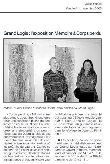 ouest-france-14-04-2019 Grand Logis Mémoire à Corps Perdu Isabelle Dubrul