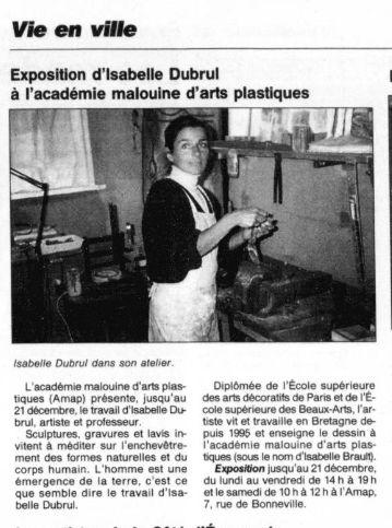 ouest-france-11-12-2000 Saint Malo Académie d'Arts Plastiques (amap) Isabelle Dubrul