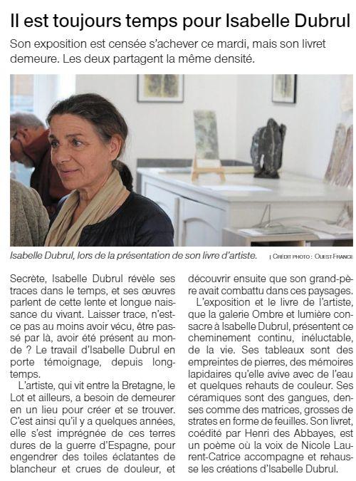 ouest-france-14-04-2019 Saint Malo Galerie Ombre et Lumière Isabelle Dubrul
