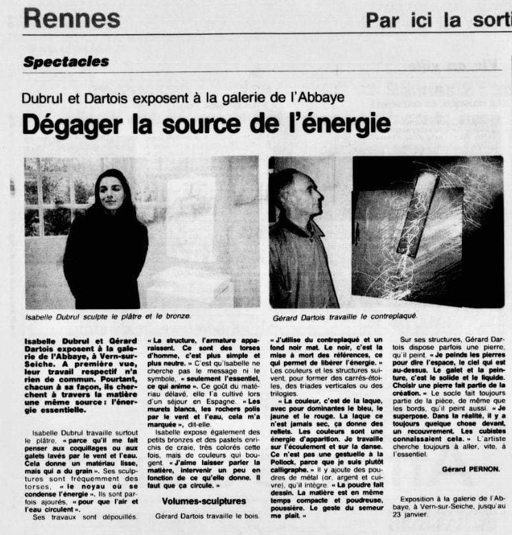 ouest-france-14-12-1993 Rennes : Vernes sur seiche Galerie de l'Abbaye Isabelle Dubrul