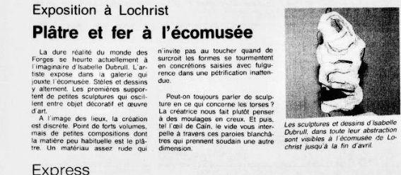 ouest-france-15-04-1993 Lochrist Plâtre et Fer à l'écomusée Isabelle Dubrul